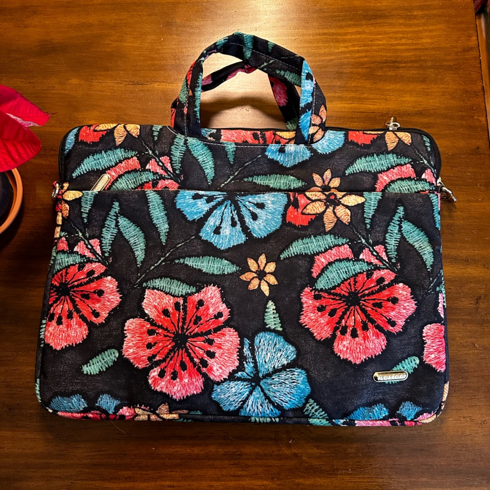 Floral Laptop Carrying Case Crossbody Bag